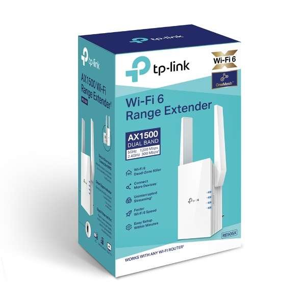 TP-Link RE505X AX1500 Wi-Fi Range Extender WiFi 6 OneMesh Dual Band