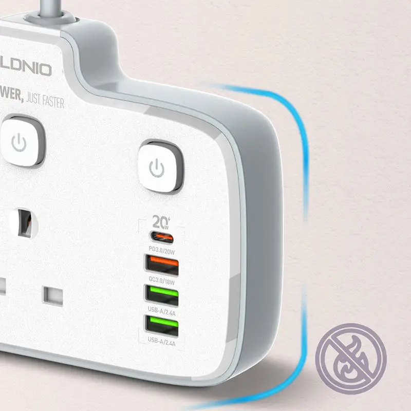 Ldnio 2 AC Outlets Portable Electrical Extension Socket