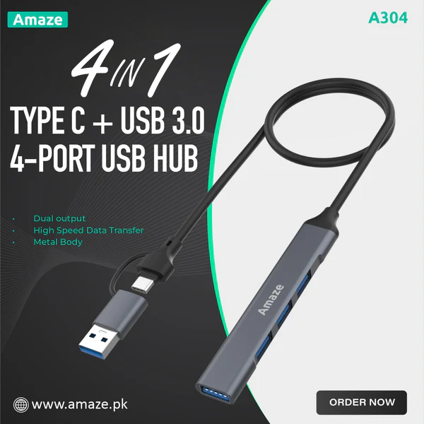 AMAZE USB3.0 + TYPE-C TO 4 IN 1 USB 3.0 HUB | A304