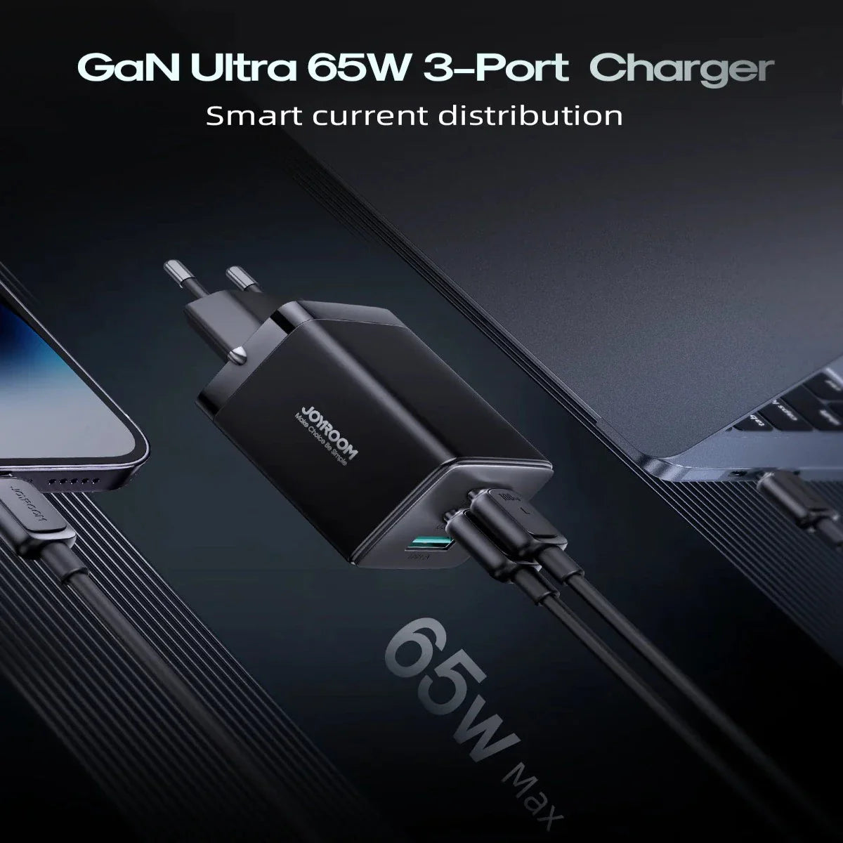 Joyroom TCG01 GaN Ultra 65W 2C1A Fast Charger+100W C to C Cable 1.2m