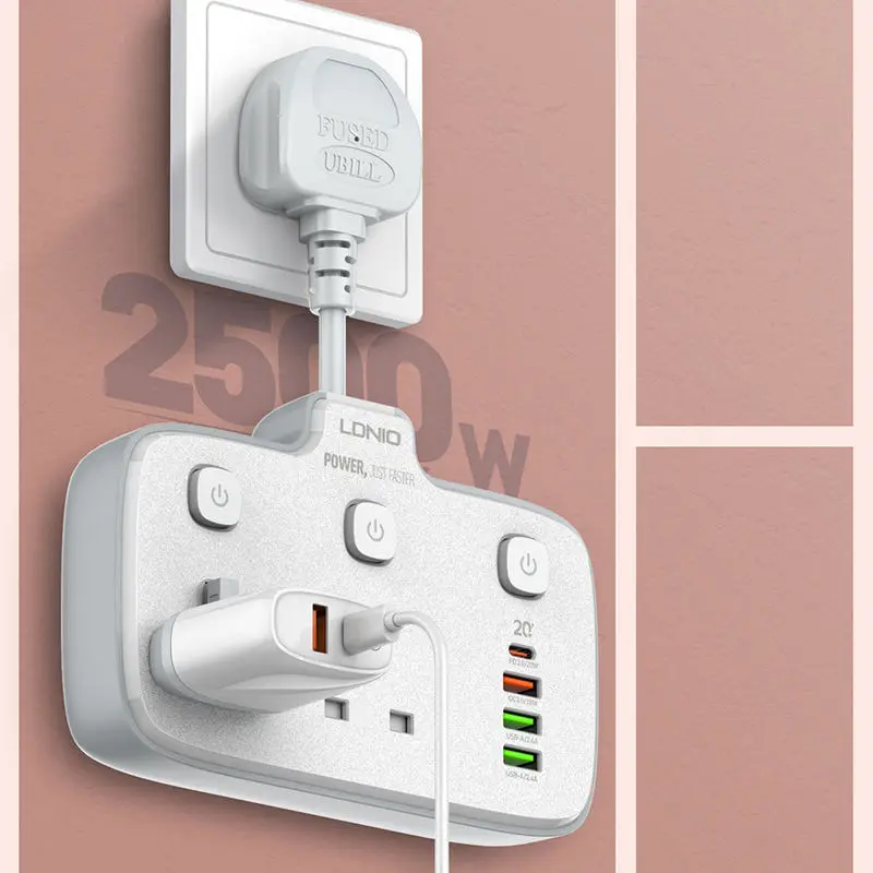 Ldnio 2 AC Outlets Portable Electrical Extension Socket