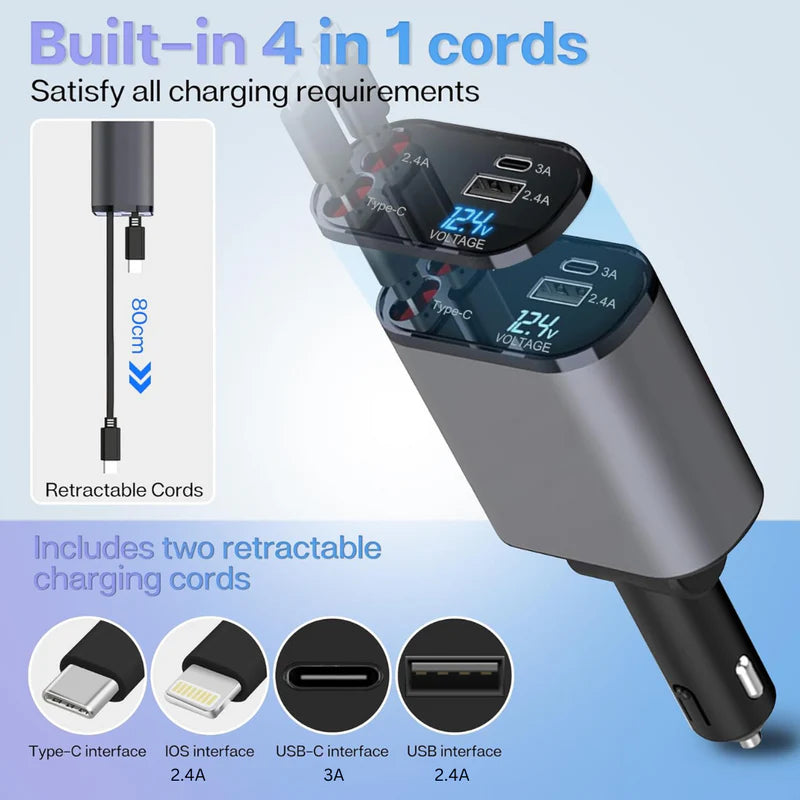 Compro™ 4-In-1 Retractable Car Charger