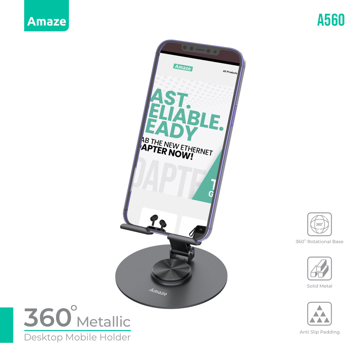 360 Degree Metallic Desktop Mobile Holder | A560