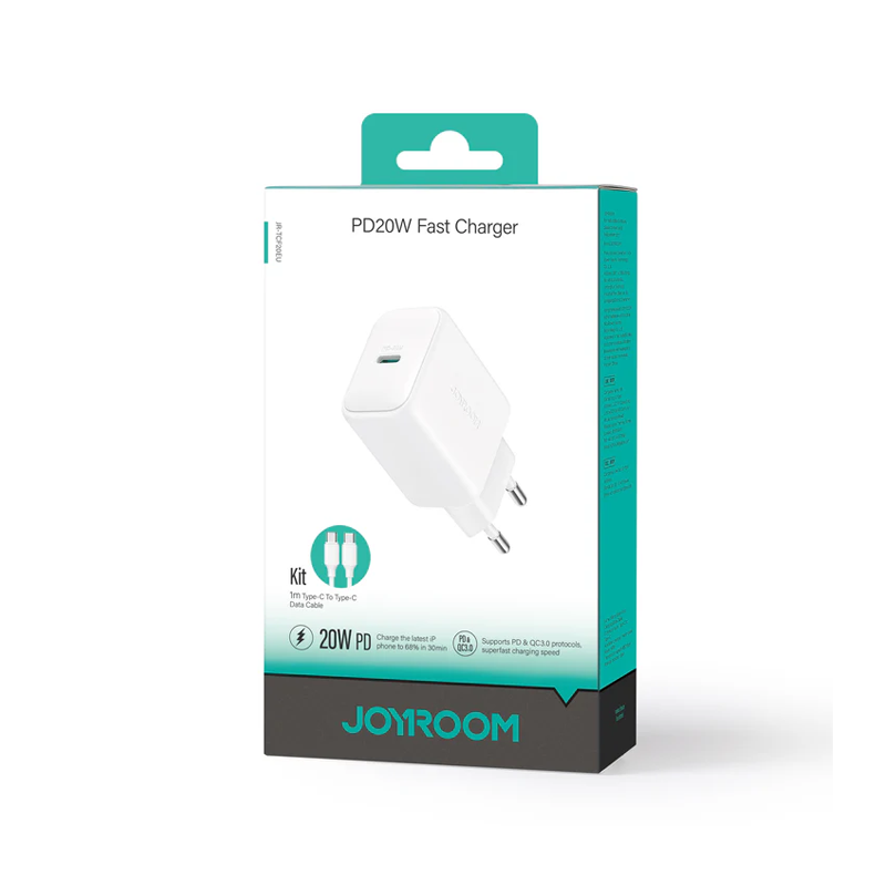 Joyroom TCF20 20W Charger EU+C to C Cable 1m White