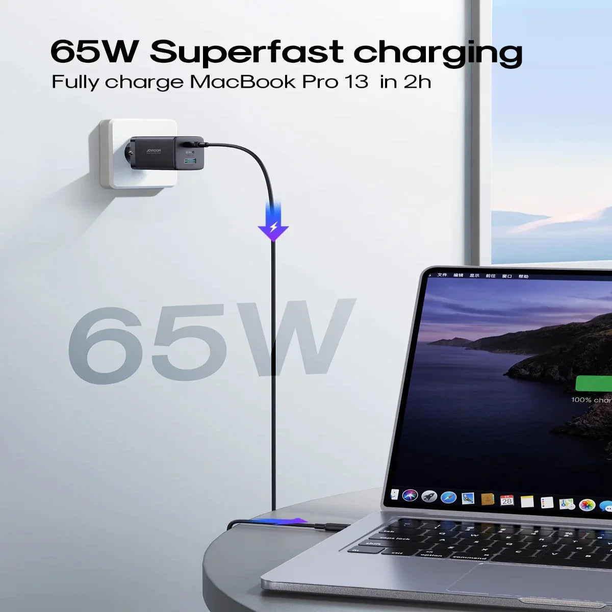 Joyroom TCG01 GaN Ultra 65W 2C1A Fast Charger+100W C to C Cable 1.2m