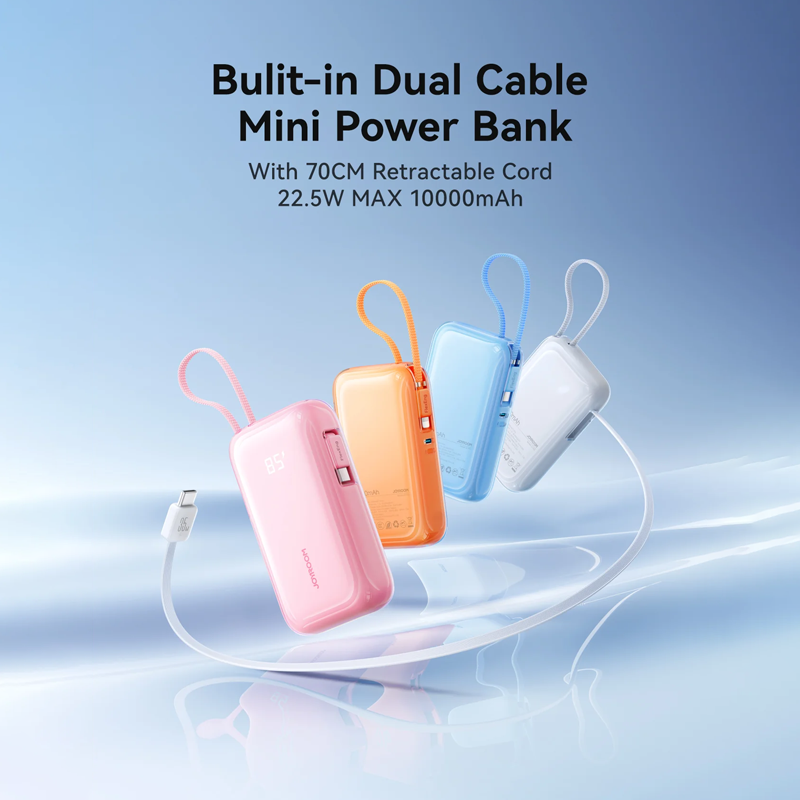 Joyroom JR-PR2L 35W Mini Power Bank with Built-in Retractable Type-C Cable + Type-C/Lightning Cable 10000mAh