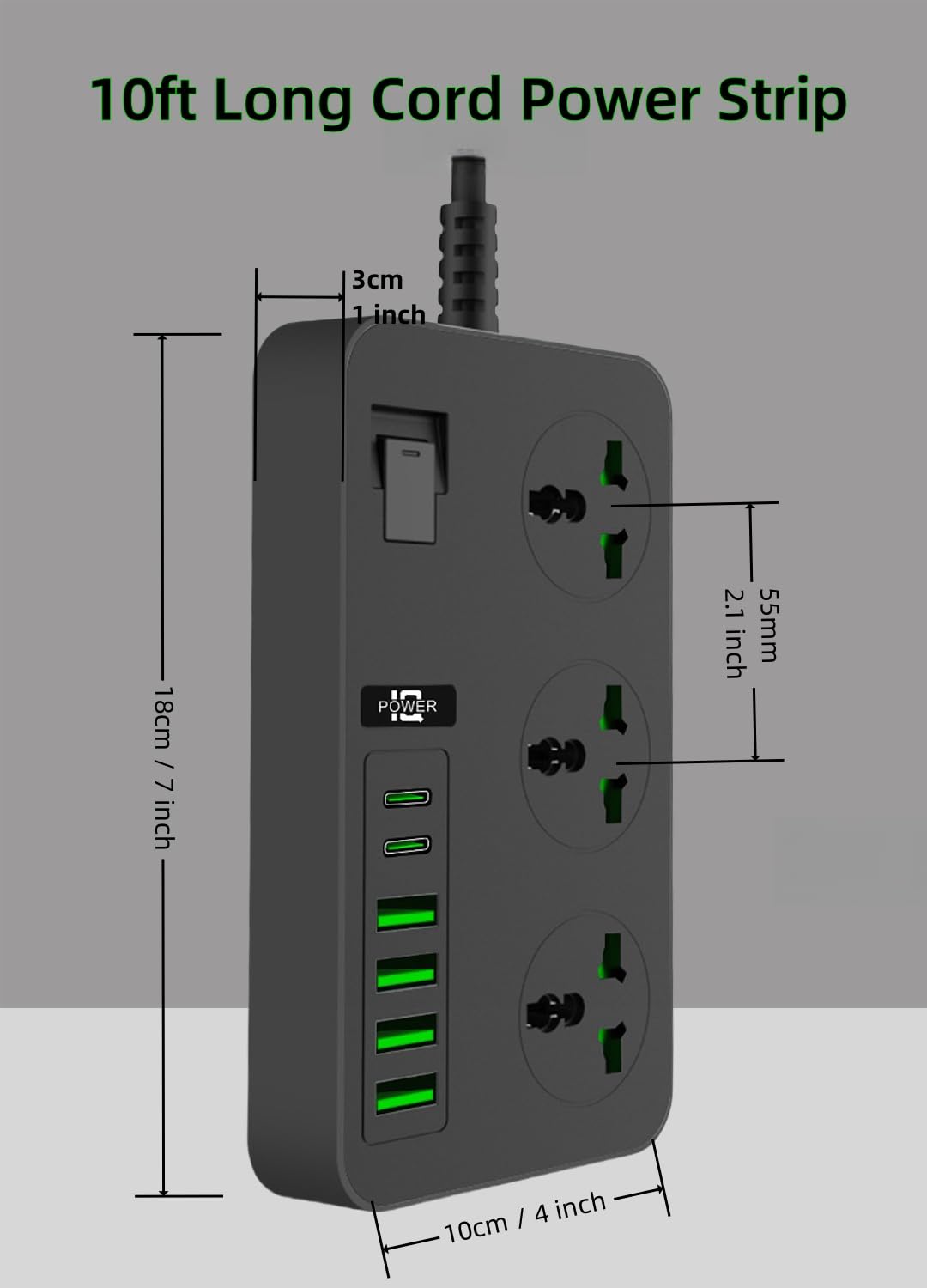 Compro™ Multifunctional Smart Socket, 3 Outlets with 4 USB 2 TYPE-C Power Outlets,