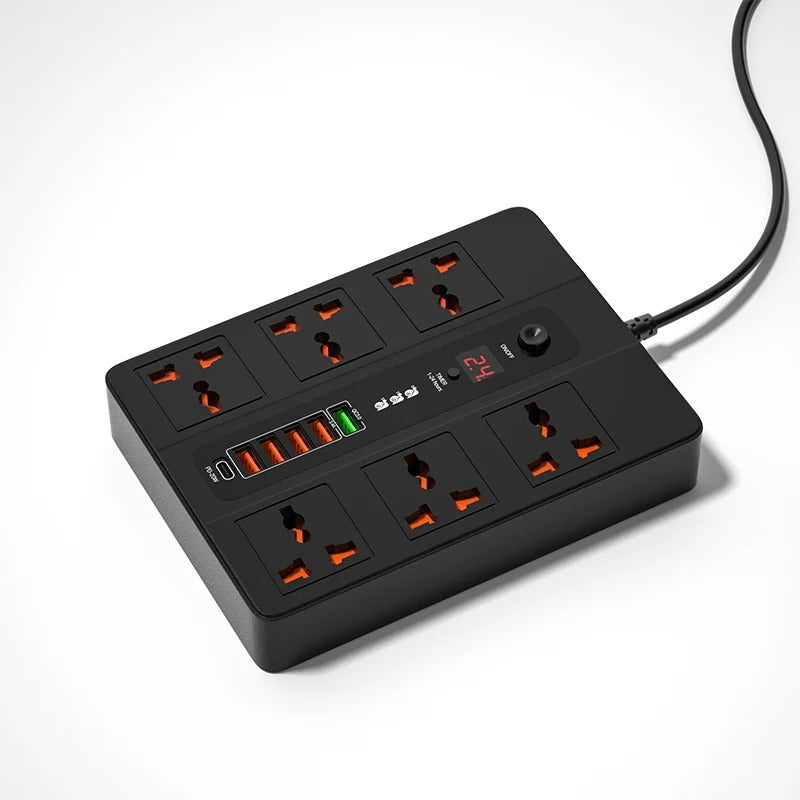 Compro™ Ultra High Speed 3000W 6 AC Universal Outlets Socket with TIMER Switch