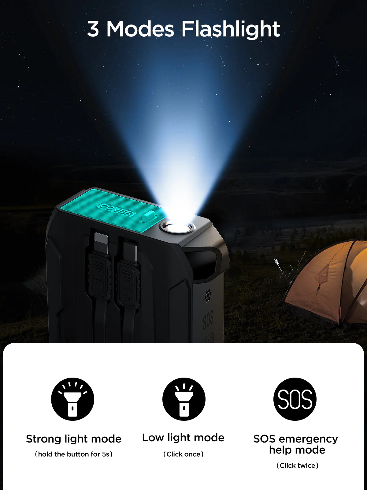 Joyroom JR-L017 22.5W Power Bank with Built in 2in1 Cables with SOS light 10000mAh
