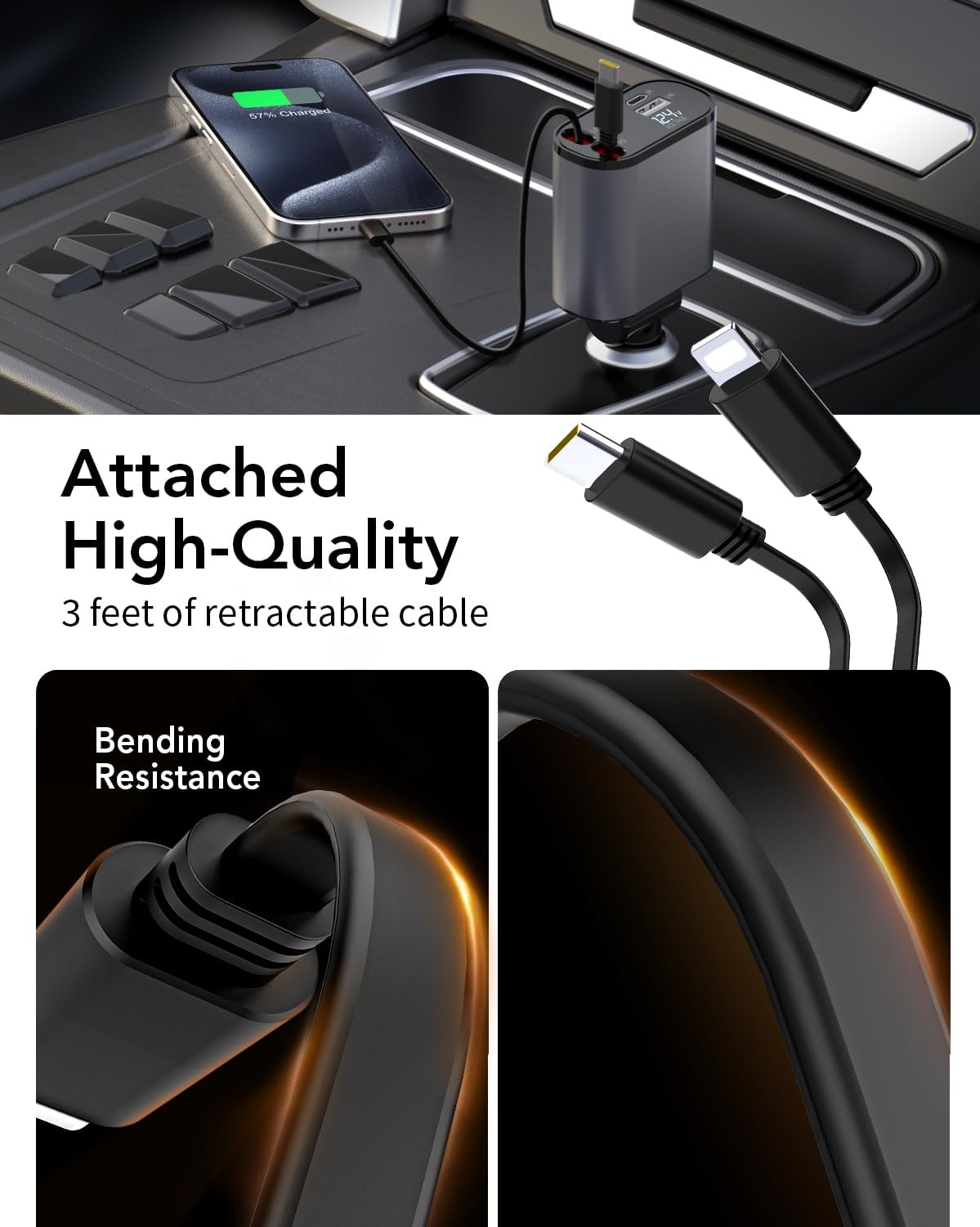 Compro™ 4-In-1 Retractable Car Charger