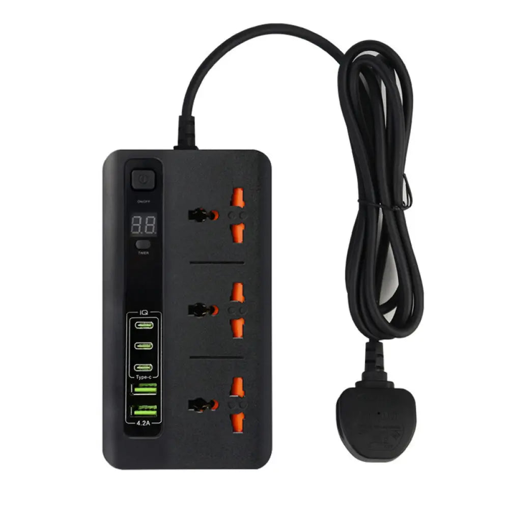 Compro™ Ultra High Speed 3000W 3 AC Universal Outlet + 2USB+ 3Type-C Socket with TIMER