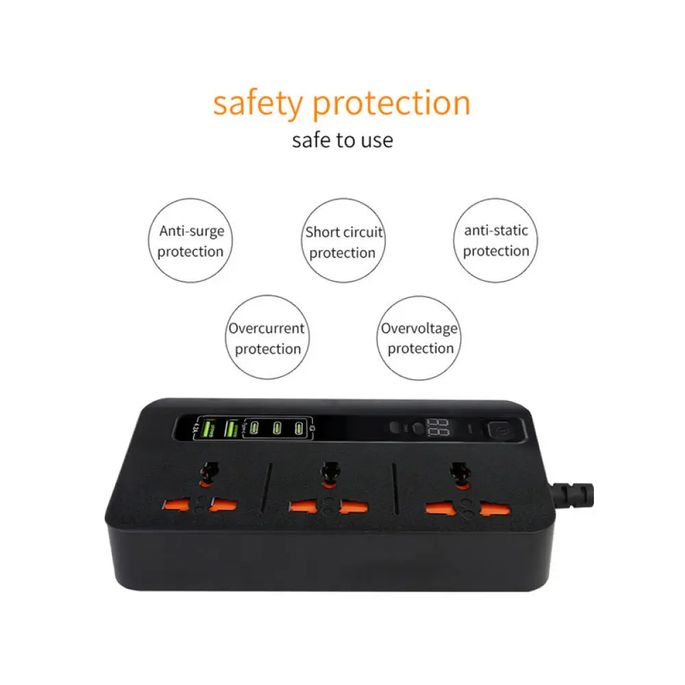 Compro™ Ultra High Speed 3000W 3 AC Universal Outlet + 2USB+ 3Type-C Socket with TIMER
