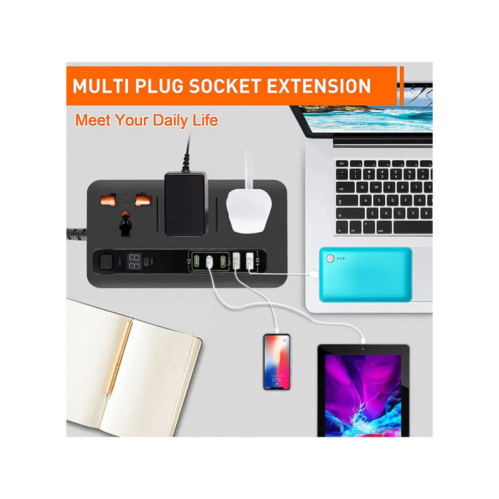 Compro™ Ultra High Speed 3000W 3 AC Universal Outlet + 2USB+ 3Type-C Socket with TIMER