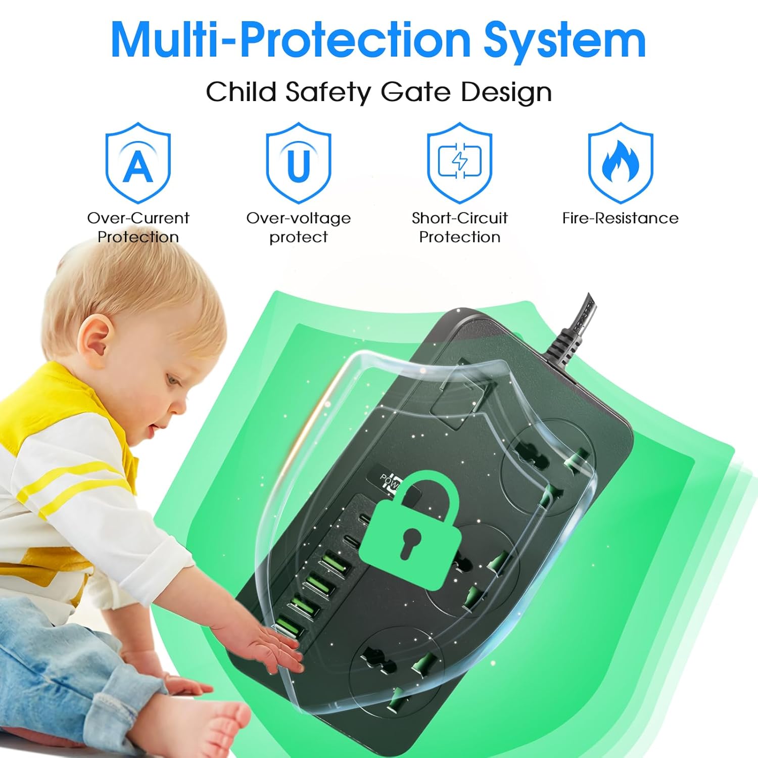 Compro™ Multifunctional Smart Socket, 3 Outlets with 4 USB 2 TYPE-C Power Outlets,