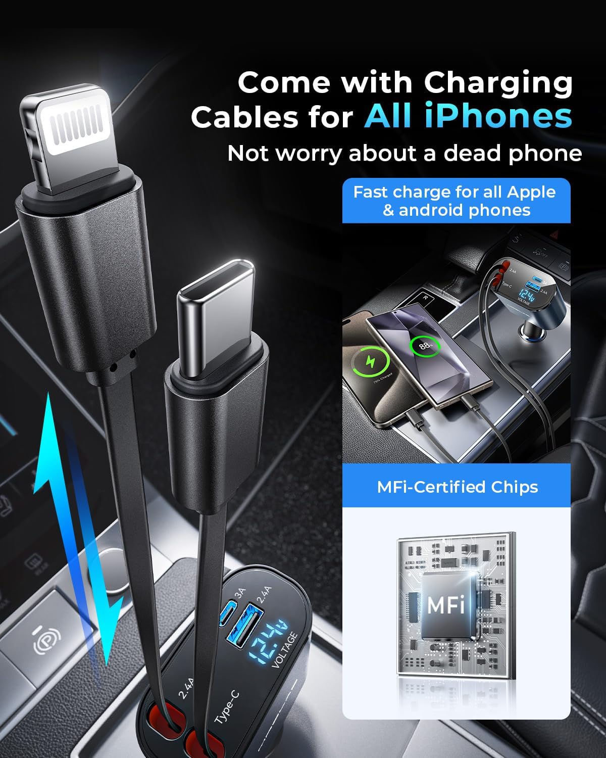 Compro™ 4-In-1 Retractable Car Charger