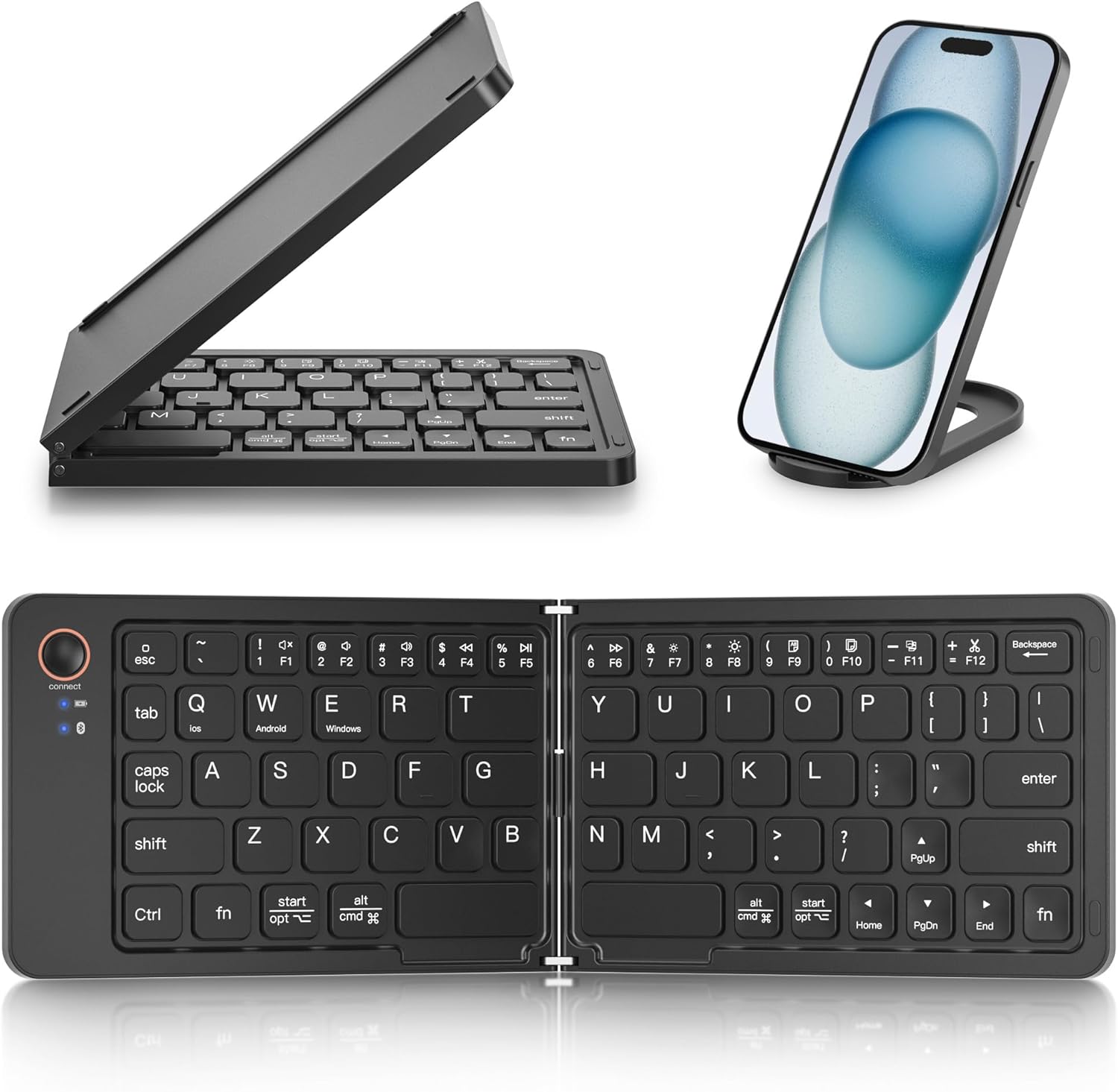 Compro™ Mini Foldable Bluetooth Keyboard with FREE Mobile Phone Holder
