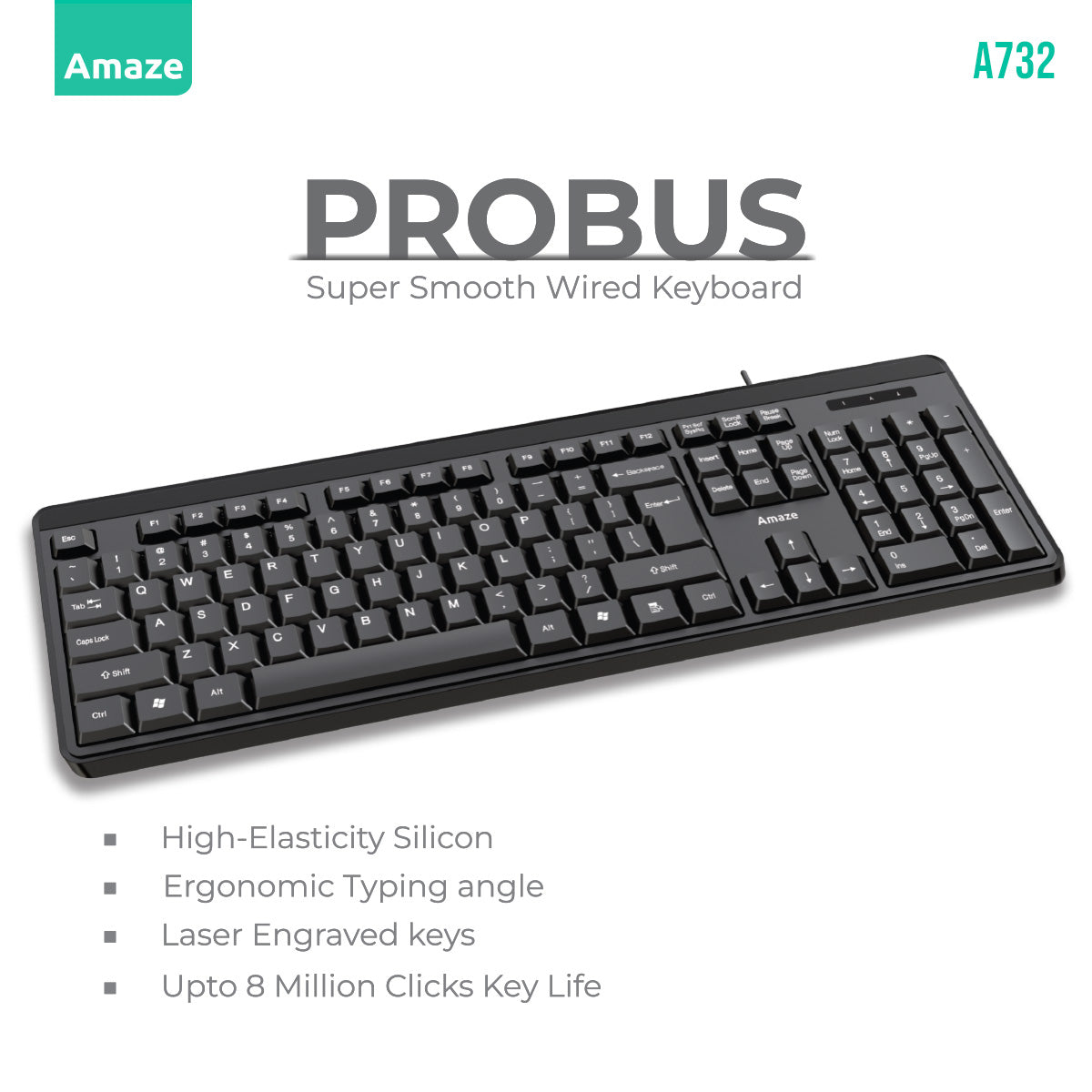 Probus Super Smooth Ergonomic Wired Keyboard | A732