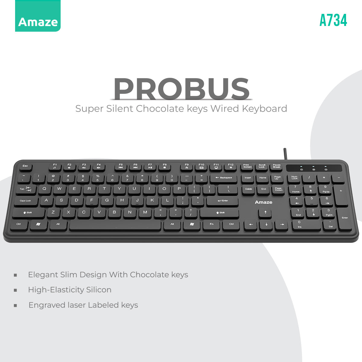 Probus Super Silent Chocolate Keys Wired Keyboard  | A734