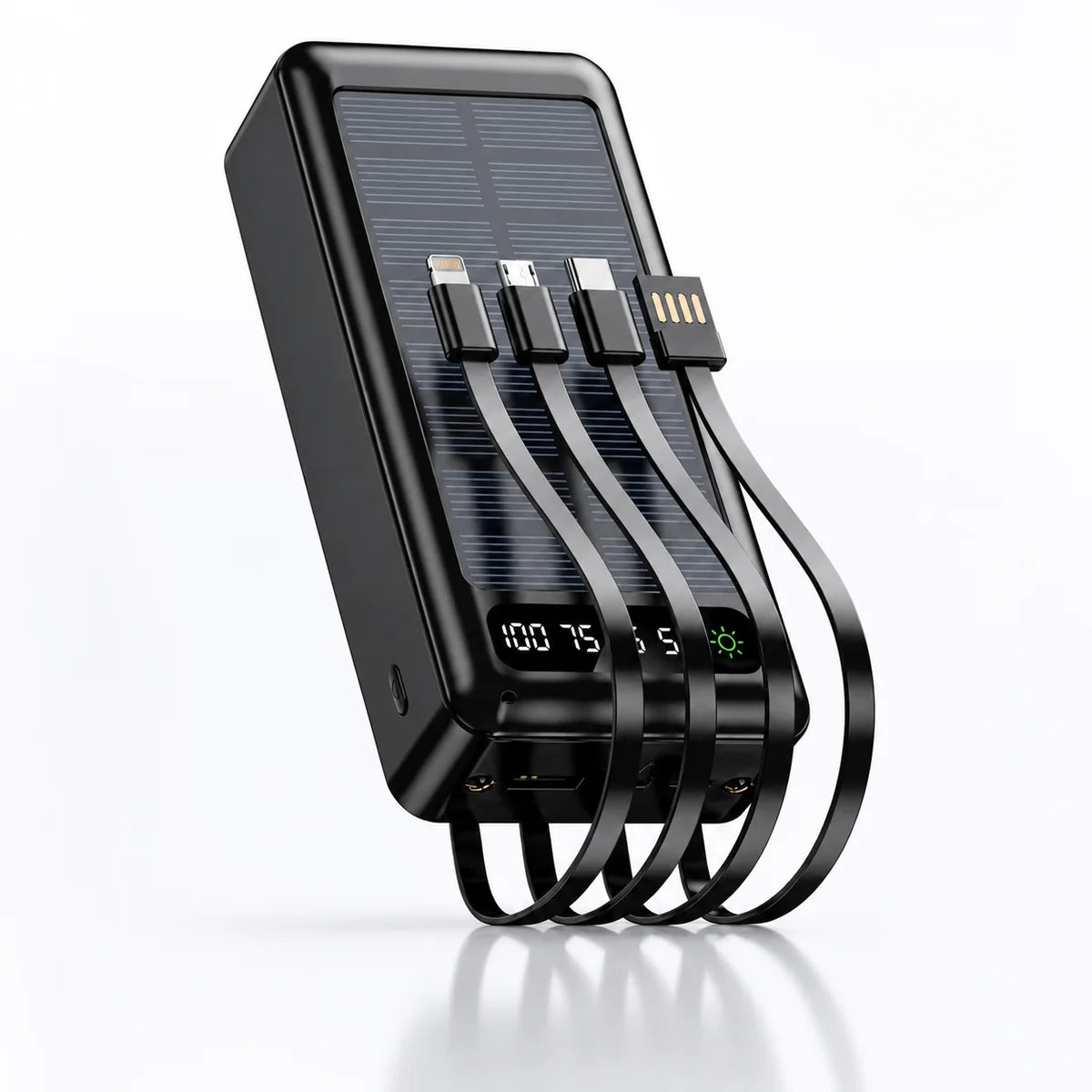 JNUOBI 4-in-1 Fast charging Solar Power Bank with Built-in Cables