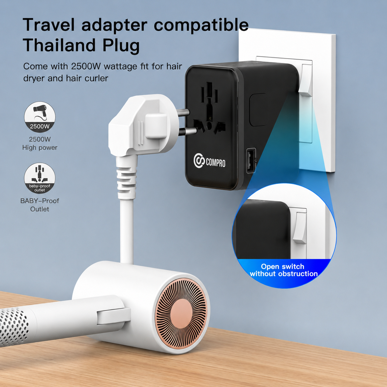 Compro™ PilotPro Fast Charging GAN World Travel Adapter