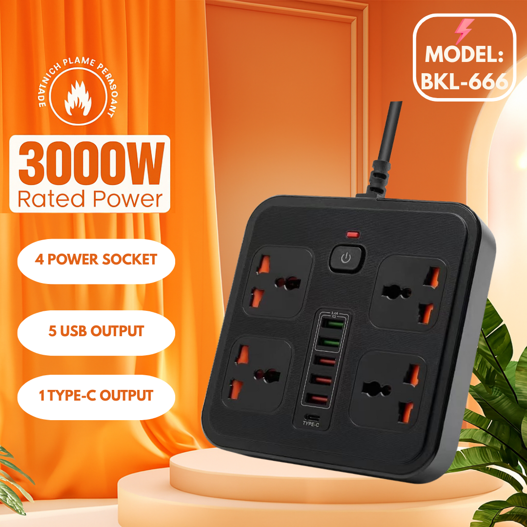 Compro™ Ultra High Speed 3000W 4 AC Universal Outlet Socket + 6 USB Port + 1 Type-C