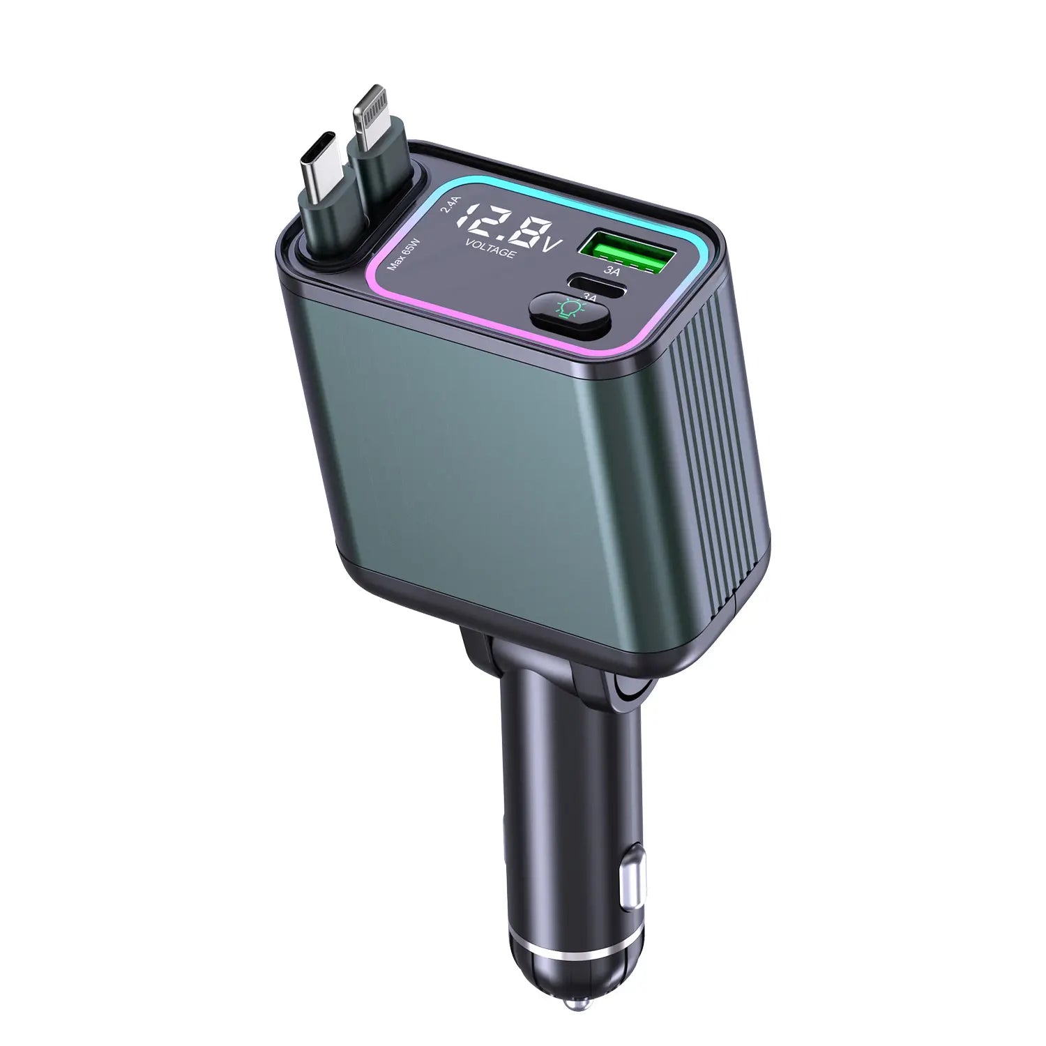 Compro™ 4-In-1 Retractable Car Charger with RGB Lights