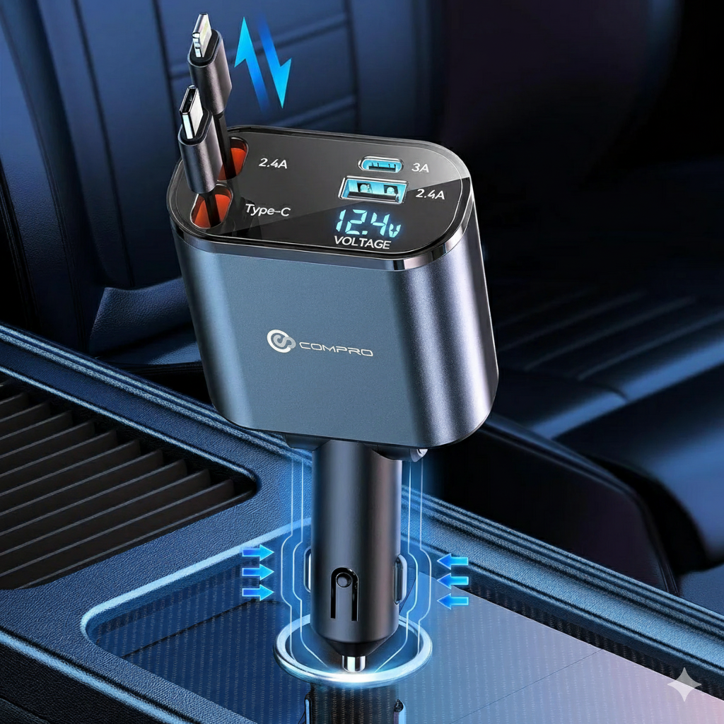 Compro™ 4-In-1 Retractable Car Charger