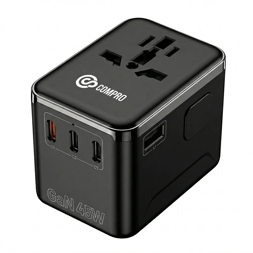 Compro™ TravelCharge Pro Fast Charging 45W GAN World Travel Adapter