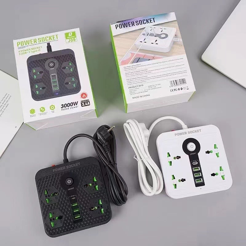 Compro™ 3000W Power Extension 4 Universal socket+ 3 USB+ 1 Type-C Port