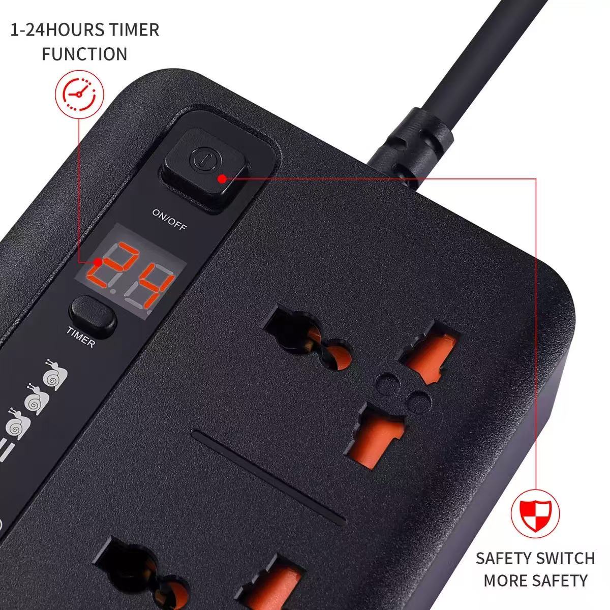 Compro™ Ultra High Speed 3000W 3 AC Universal Outlet + 2USB+ 3Type-C Socket with TIMER