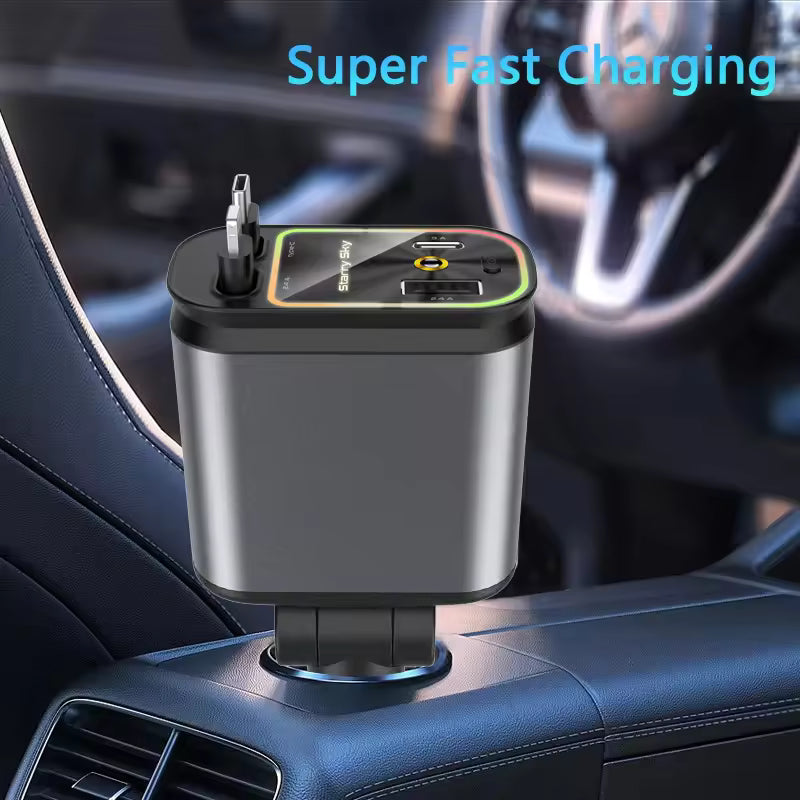 Compro™ 4-In-1 Retractable Car Charger with Star Projection Night Light