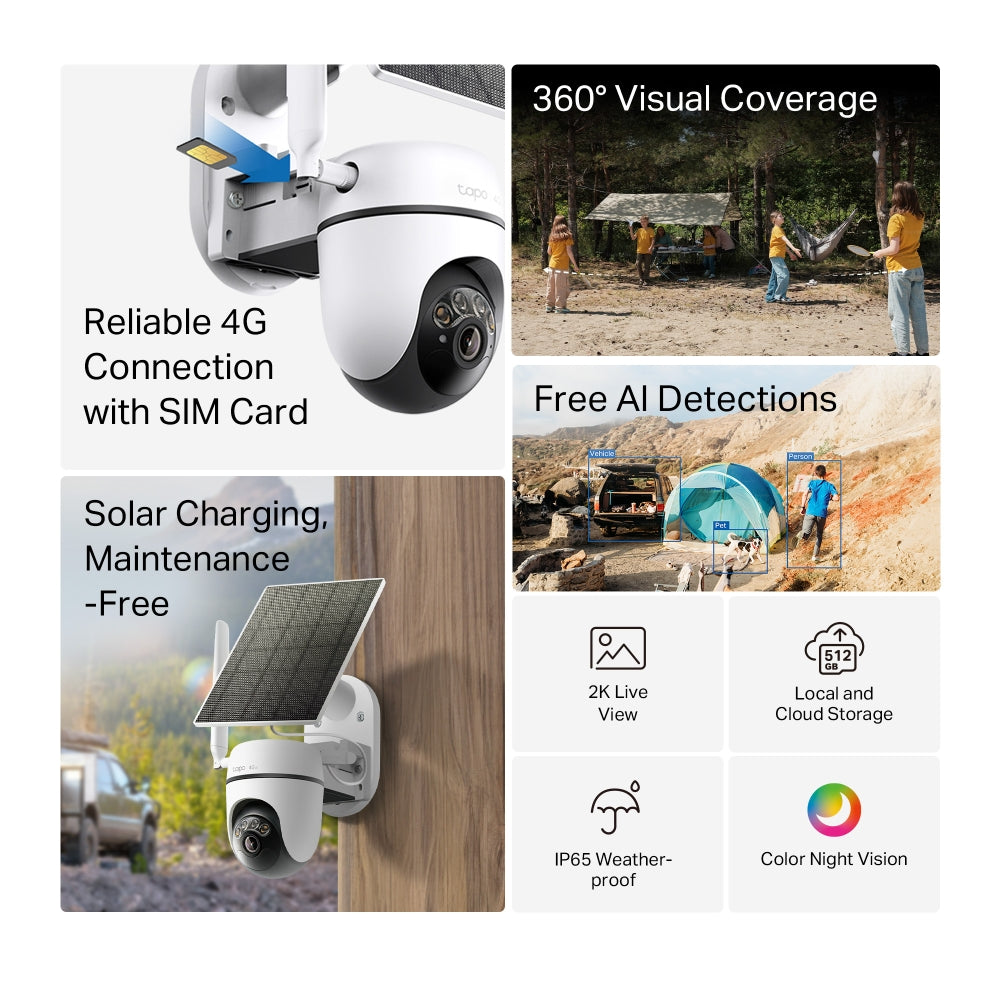 Tapo C615G KIT Solar-Powered Pan/Tilt 4G LTE Security Camera Kit