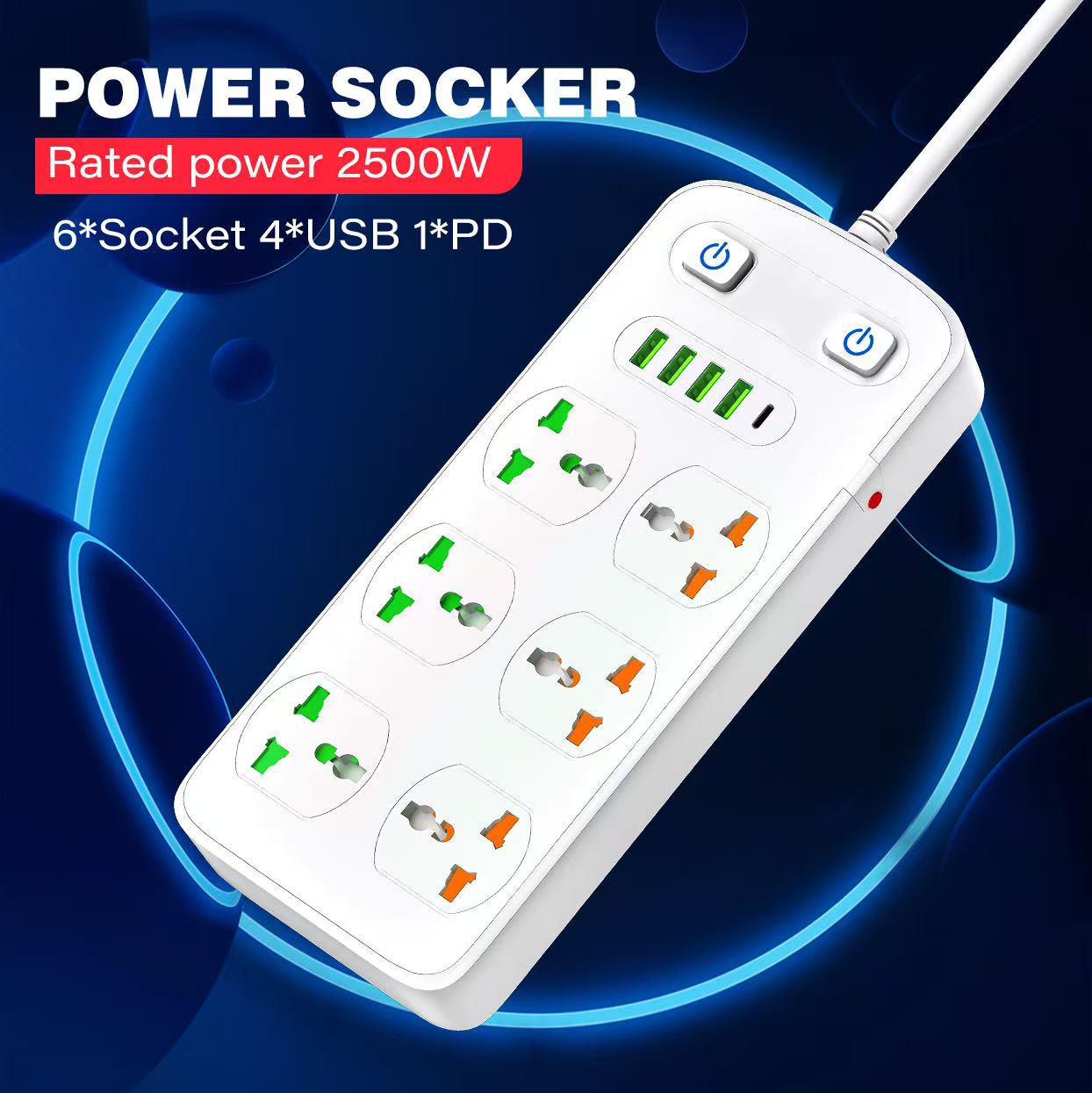 Compro™ 6-Socket Power Extension with USB, Double Switch & Protection