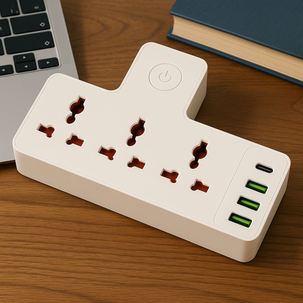 Compro™ 2500W Power Strip 3 Socket + 3 USB + 1 Type-C