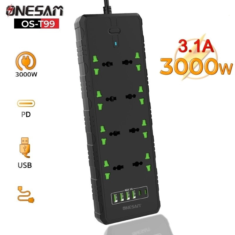 Compro™ 3000W 8 socket + 2 PD Port + 4 USB Port Extension