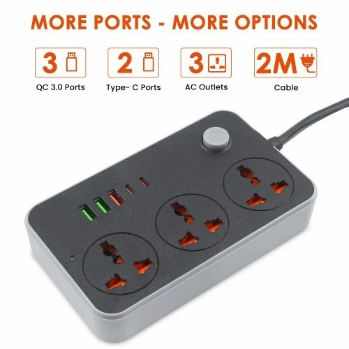 Compro™ 2500W Power Extension 3 socket+ 3 USB+ 2 Type C Port