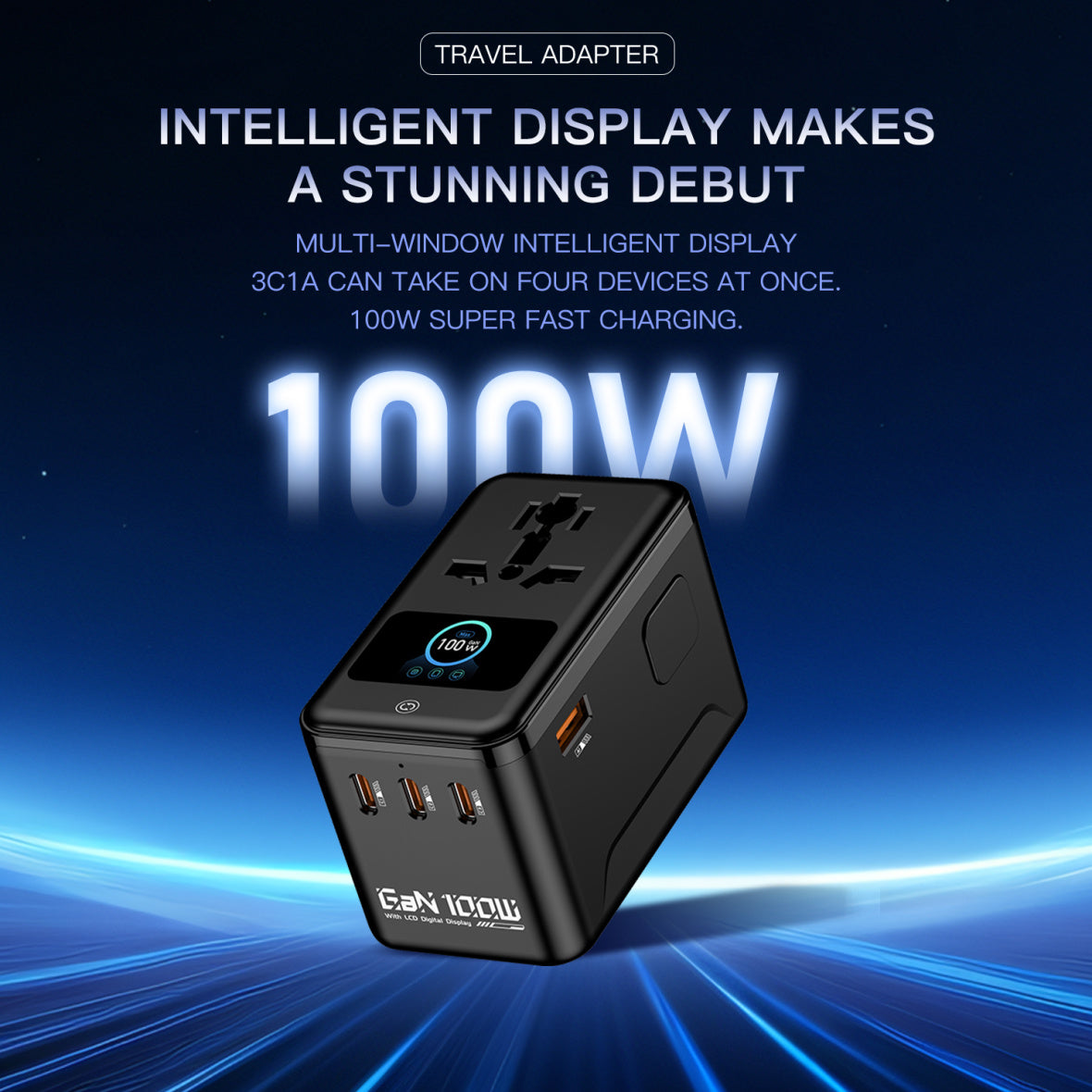 Compro™ GaN100W High End Screen Display Universal Travel Adapter
