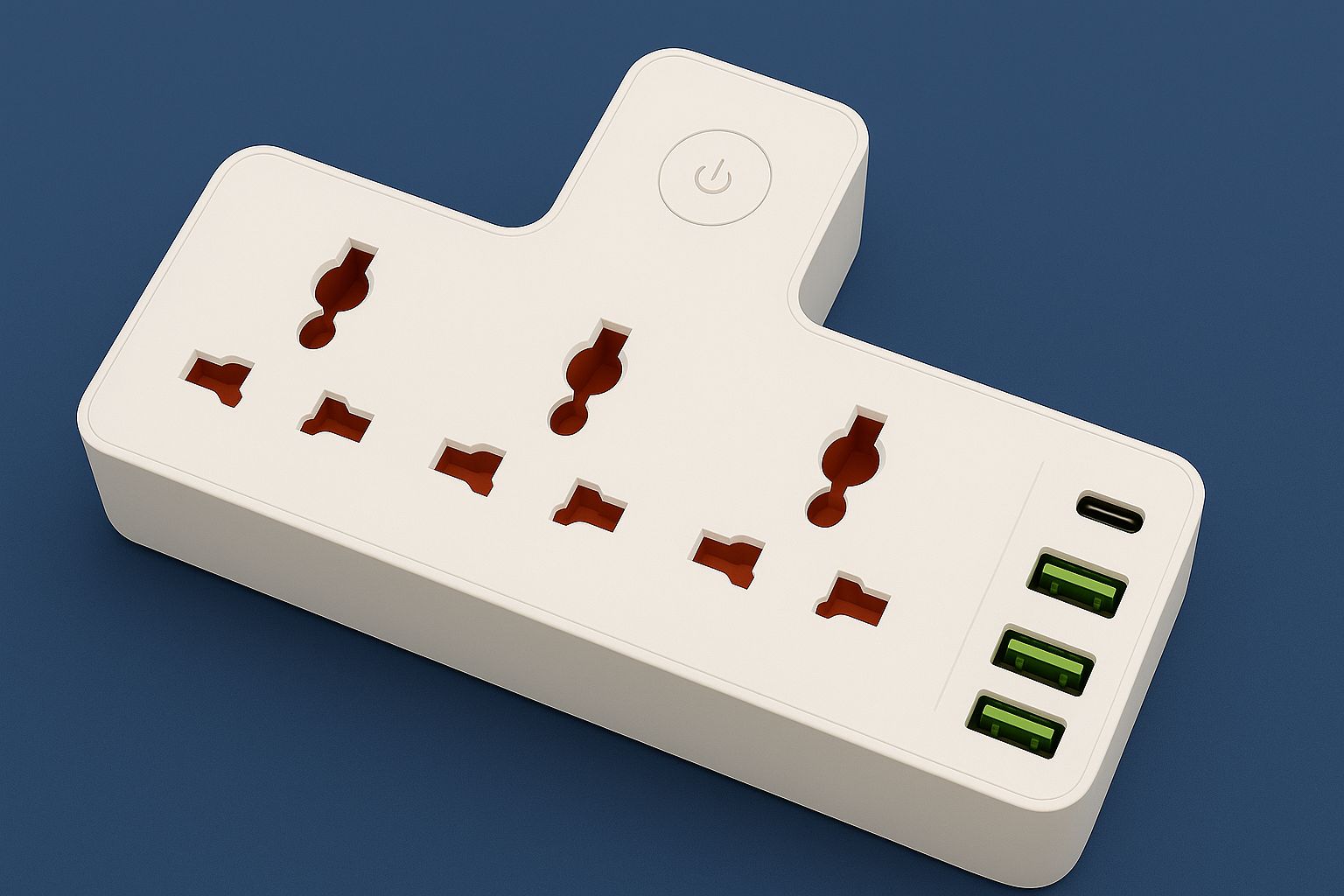 Compro™ 2500W Power Strip 3 Socket + 3 USB + 1 Type-C