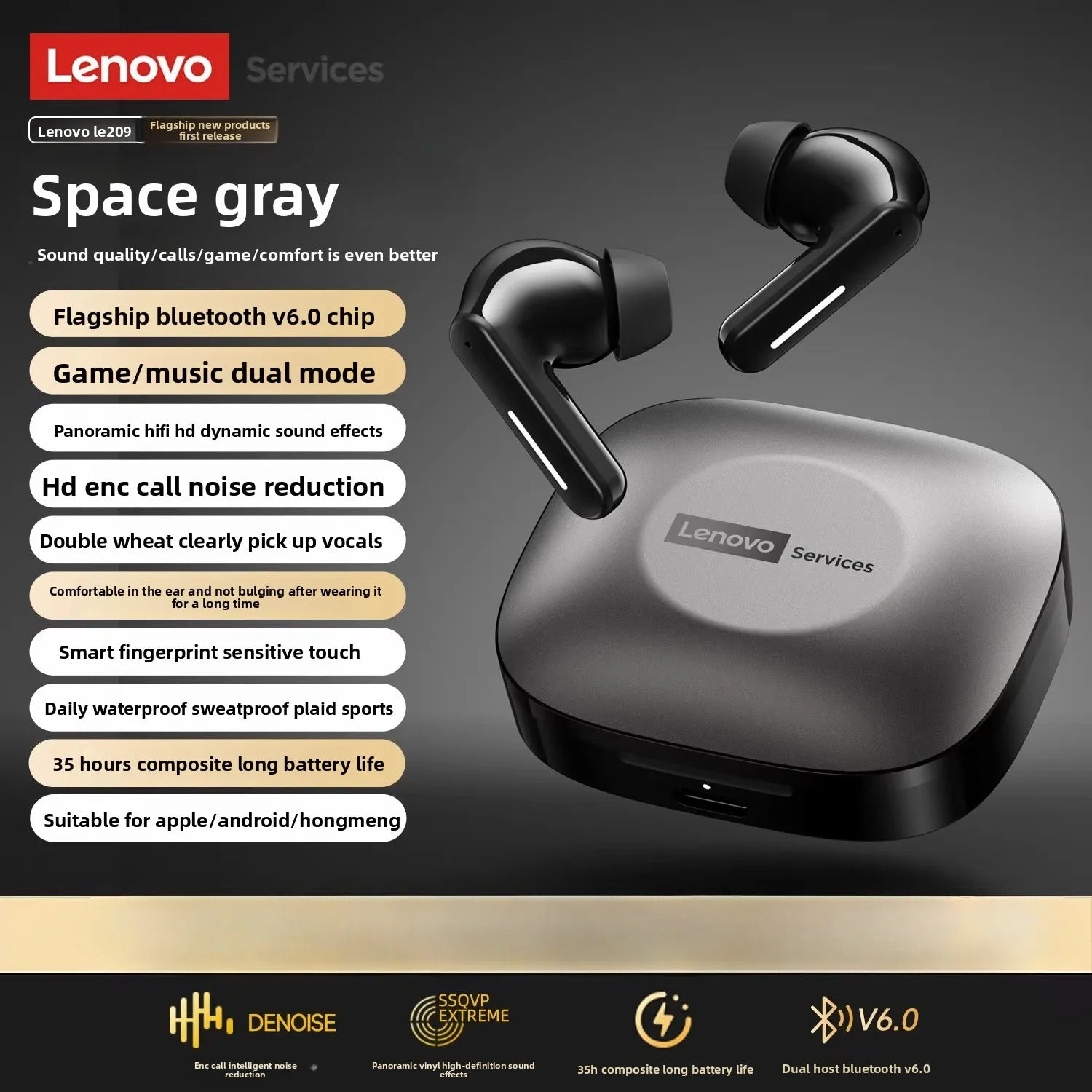 New Lenovo LE209 Wireless Bluetooth 6.0 Headphone