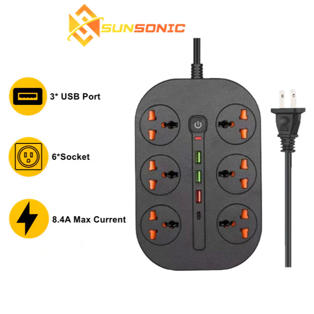 Compro™ 8.4A Universal Power Socket Extension With 6 Ac Sockets , 3 Usb Ports And Type-C Port