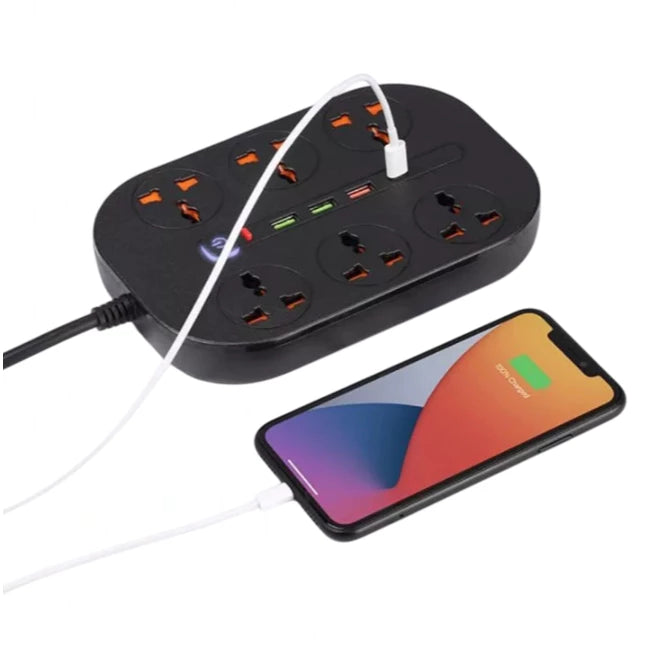 Compro™ 8.4A Universal Power Socket Extension With 6 Ac Sockets , 3 Usb Ports And Type-C Port