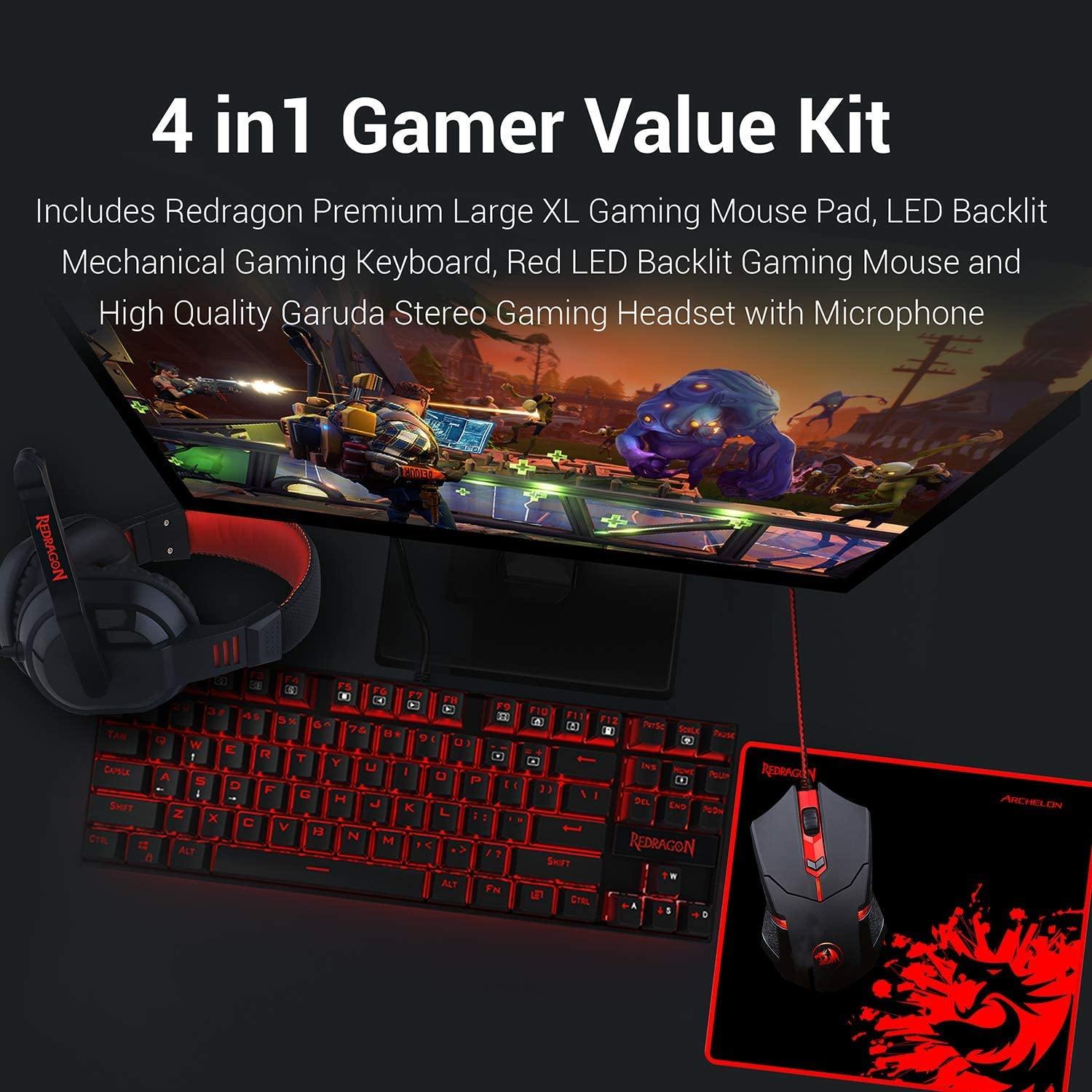 Redragon 4 in 1 Combo Pack - KUMARA K552 Gaming Keyboard | Gaming Mouse M601 CENTROPHORUS | Gaming Mousepad P001 ARCHELON | Gaming Headset GARUDA K552-BB - REDRAGON - Compro System
