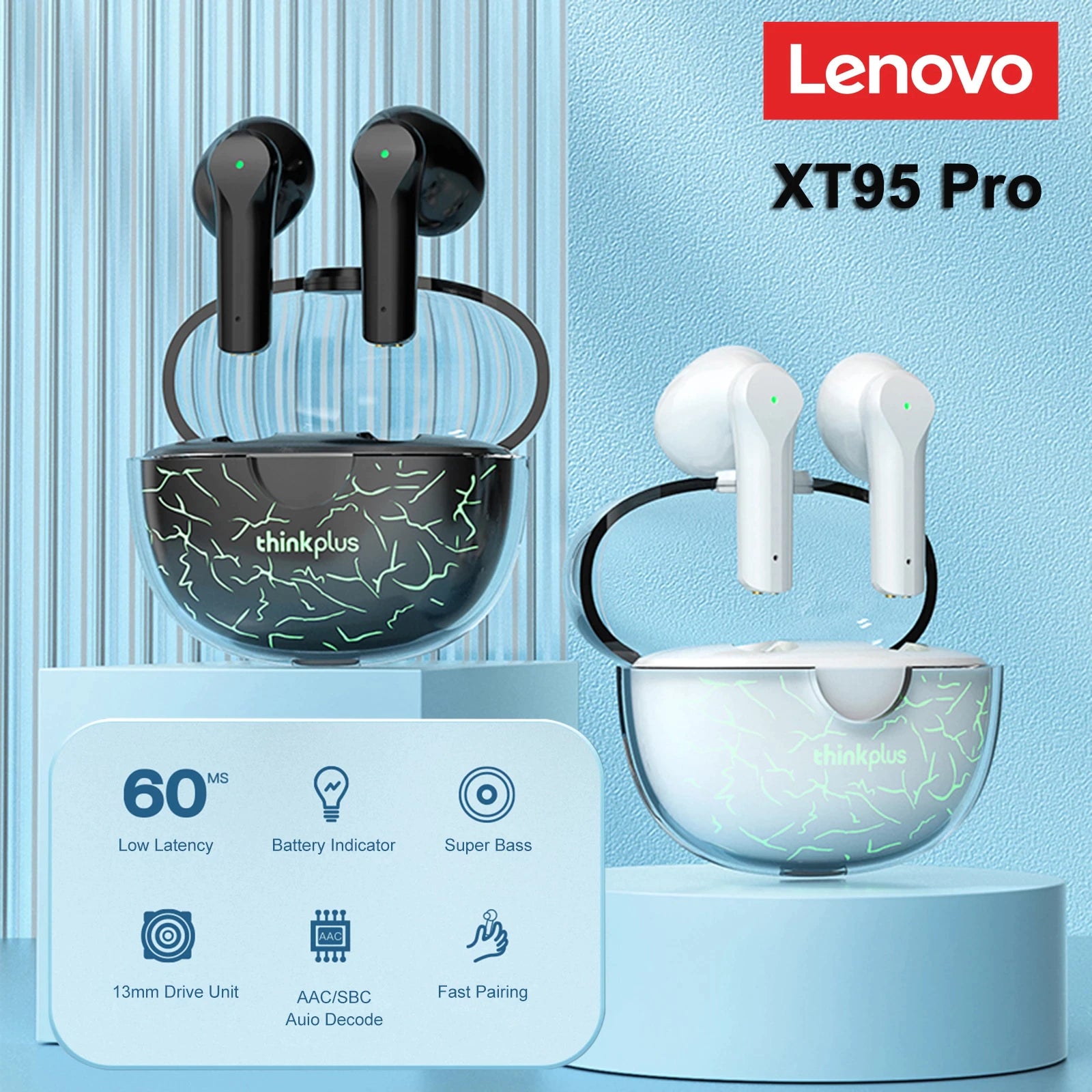 Lenovo Thinkplus XT95 Pro Bluetooth Earphone 9D HIFI Sound (Luminous Version)