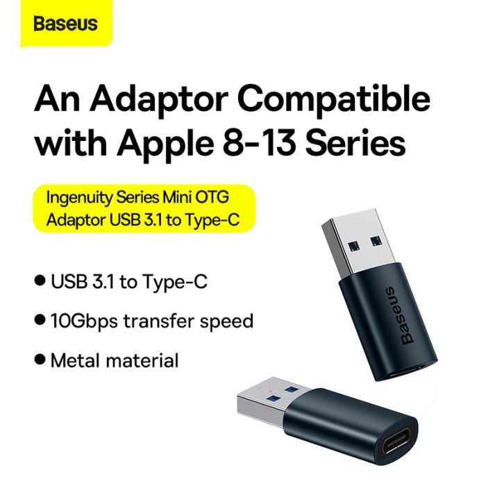 Baseus Ingenuity Series Mini OTG Adaptor USB 3.1 to Type-C Black
