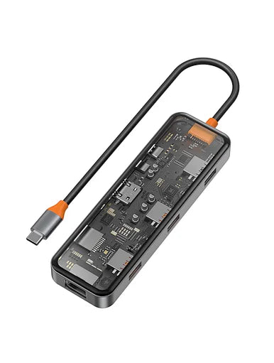 WIWU CYBER 7 IN 1 TRANSPARENT USB-C HUB - SPACE GREY