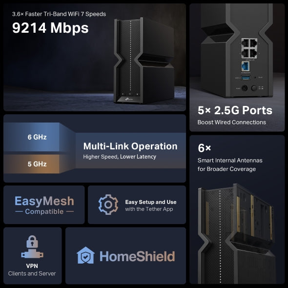 Archer BE550 BE9300 Tri-Band Wi-Fi 7 Router