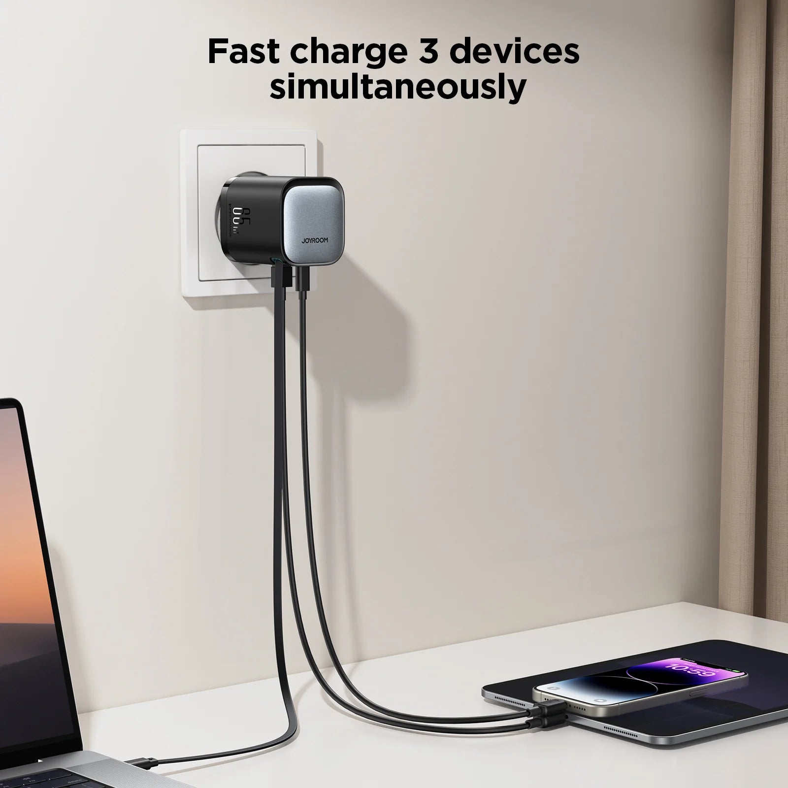 Joyroom JR-TCL02 GaN 65W Charger with Retractable Cable(EU)-Black
