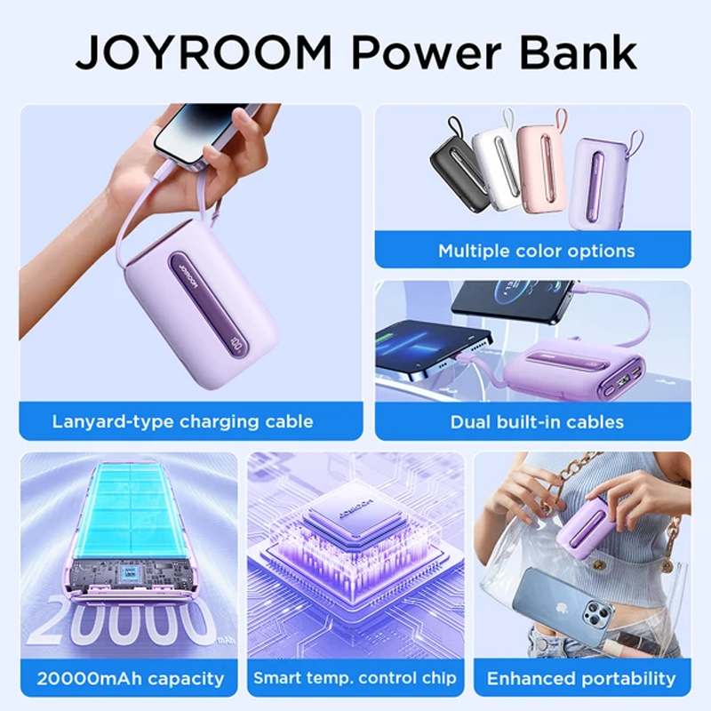 Joyroom Jr-L012 Ultra 20000mAh 45W Fast Charging Portable Charger Built-in Type-C + IP Cables Power Bank