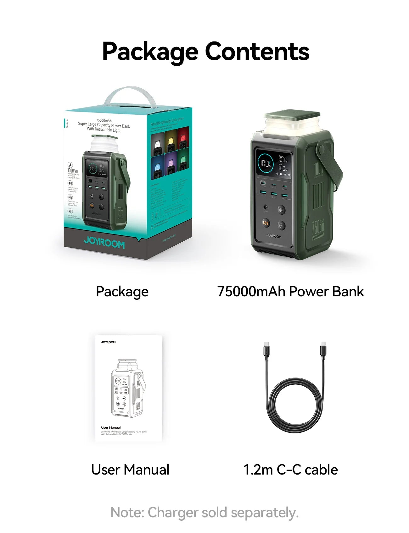 Joyroom JR-PBF10 PD100W with night light large capacity mobile power 75000mAh