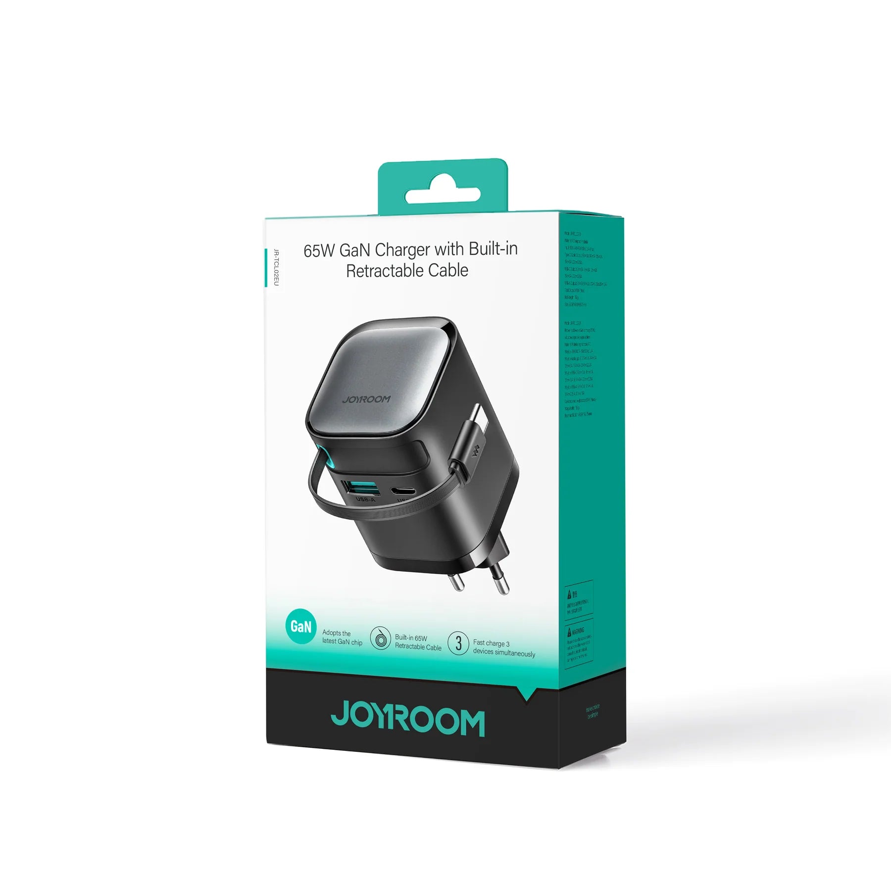 Joyroom JR-TCL02 GaN 65W Charger with Retractable Cable(EU)-Black